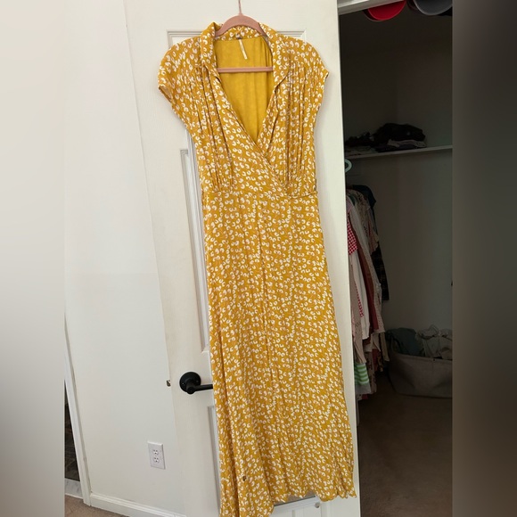 Free People Dresses & Skirts - Free People Yellow Floral Wrap Dress